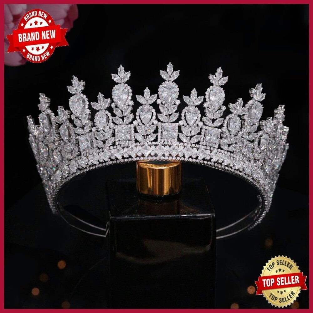 Tall Cubic Zirconia Wedding Tiara Silver Crown Bridal Hair Accessories